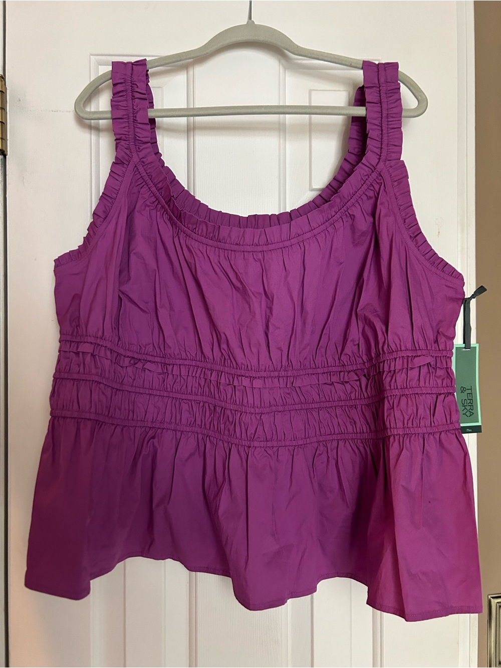 NWT Terra & Sky Magenta Smocked Ruffle Strap Tank 2X